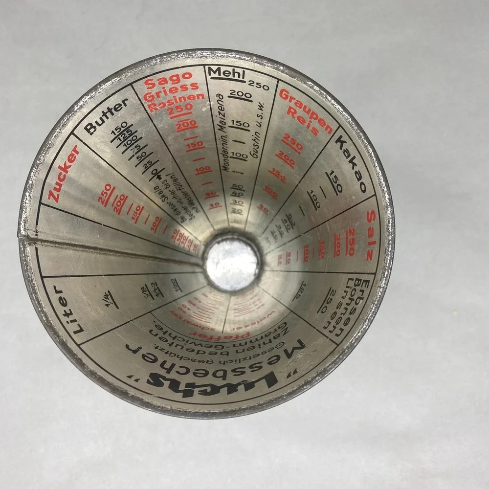 VTG Luchs Messbecher Measuring‎ Cup Silver Black Art Deco Graphic 1950's 6x4.5